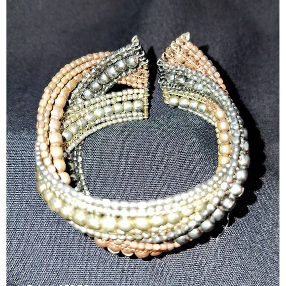 Mixed Metal Beaded Cuff Bracelet With Multi-Strand Design - Picture 2 of 6